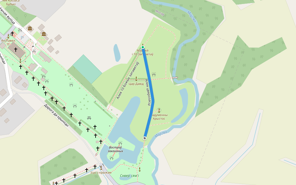 Алея цвярозасці walking route map in Mosar