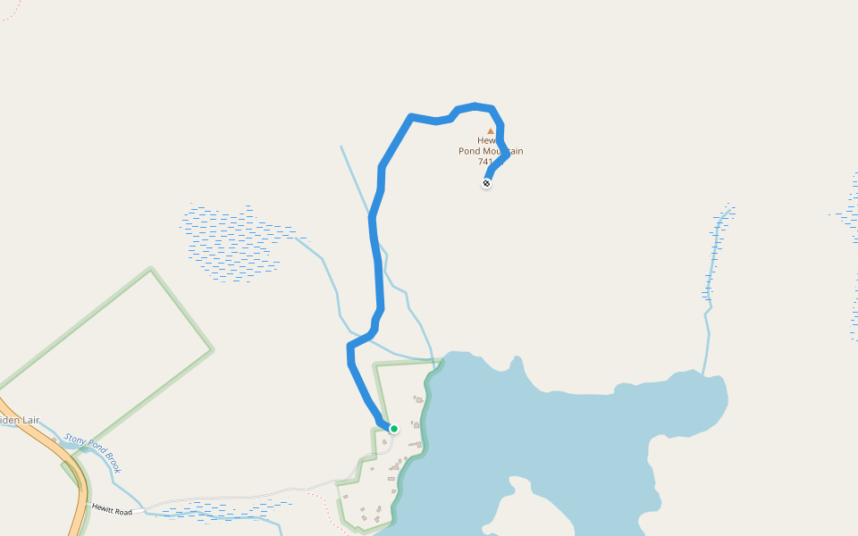Hewitt Pond Mountan path walking route map in Minerva