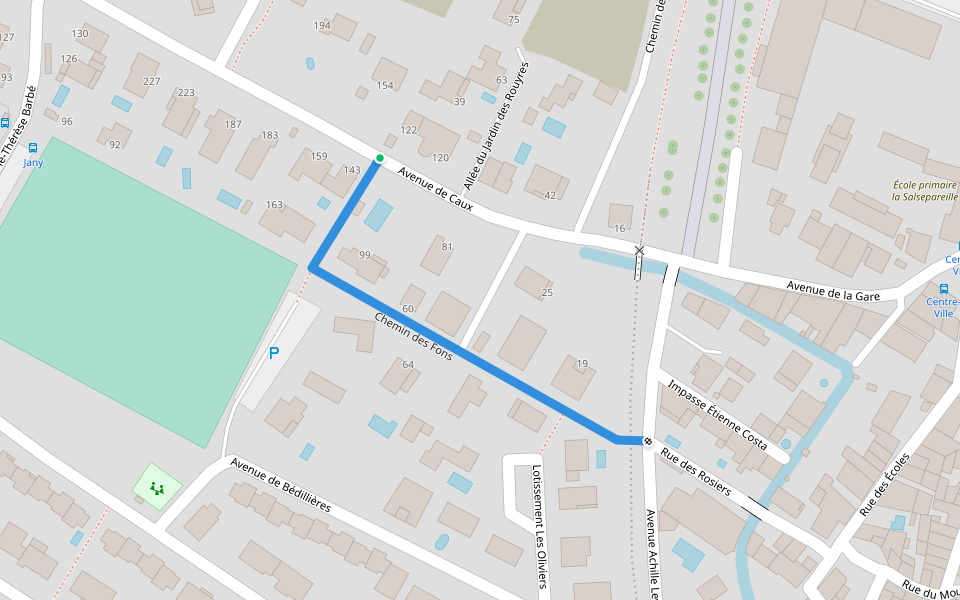 Chemin des Fons walking route map in Lézignan-la-Cèbe