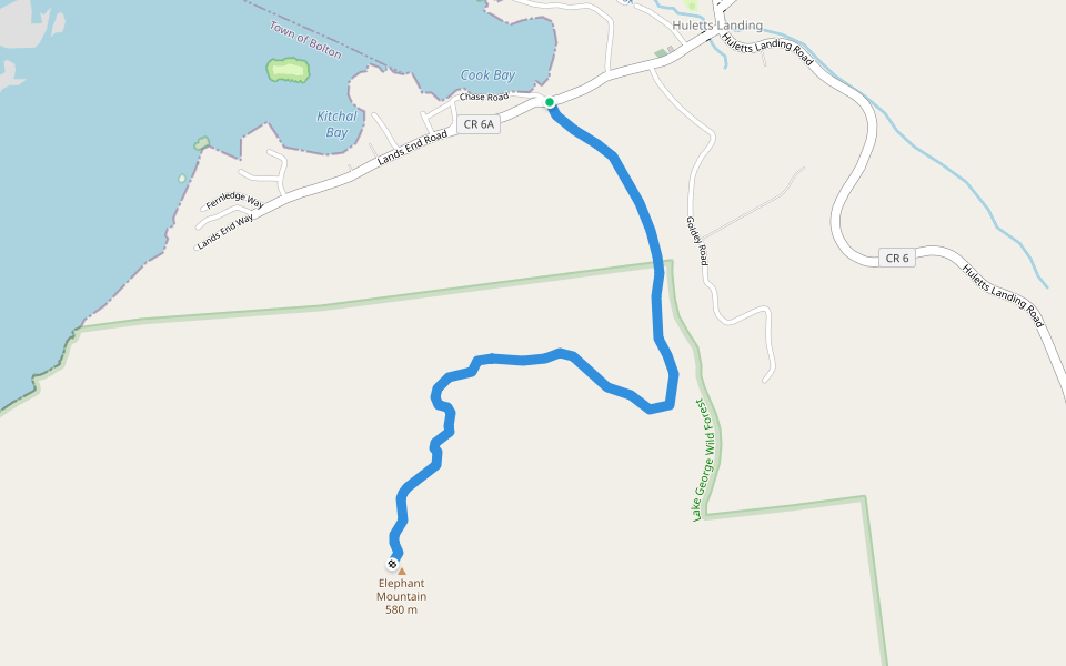 Elephant Mountain path walking route map in Huletts Landing