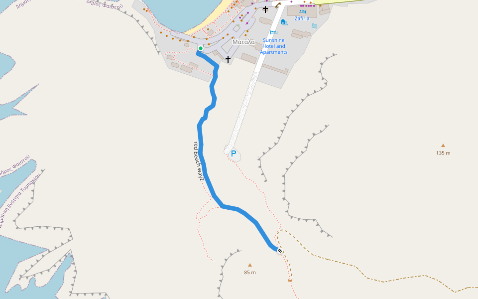 red beach way2 walking route map in Μάταλα