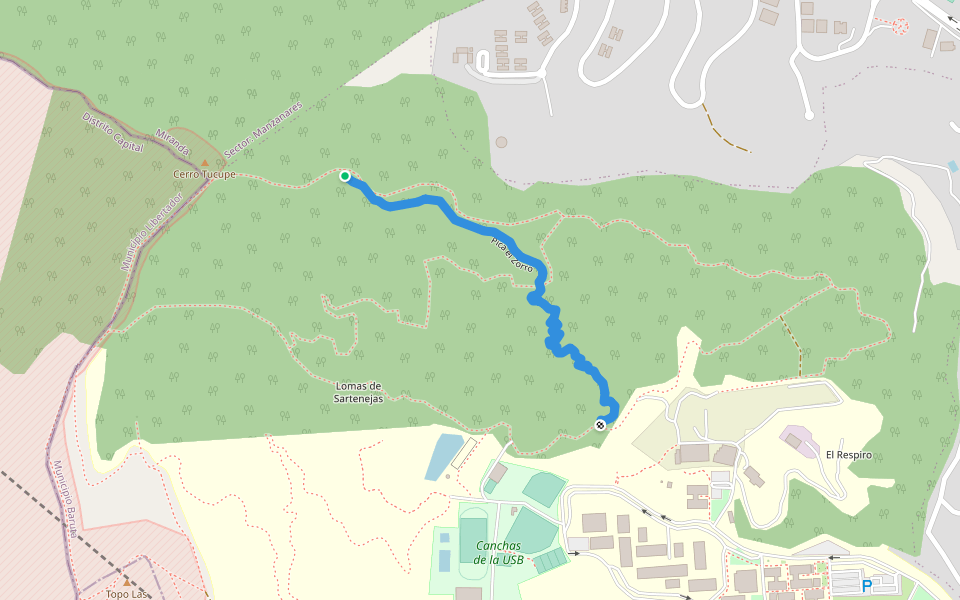 Pica el Zorro walking route map in Caracas