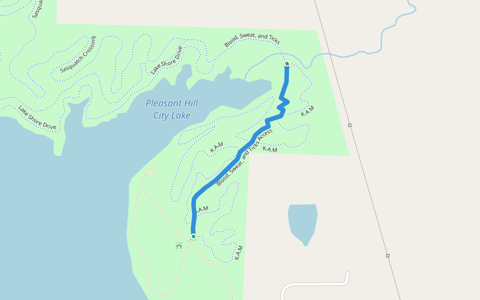 Blood, Sweat, and Ticks Access walking route map in Pleasant Hill