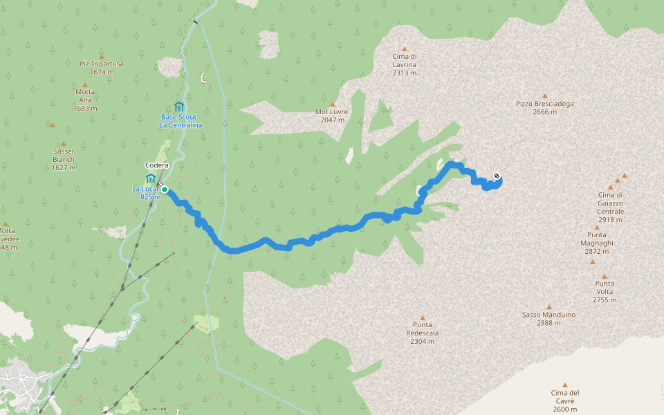 Sentiero per il Bivacco Casorate Sempione walking route map in Codera
