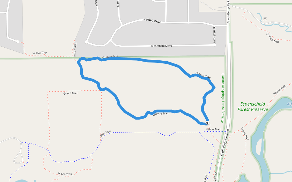 Orange Trail walking route map in Rockford