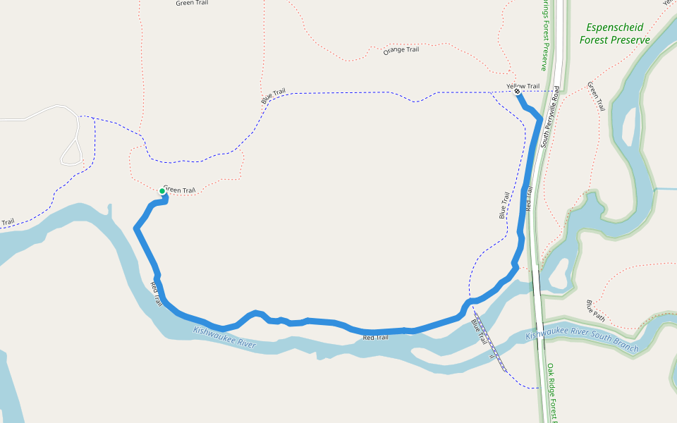 Red Trail walking route map in Rockford