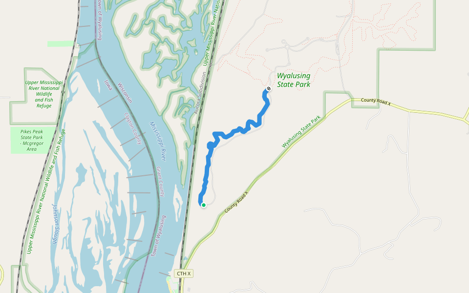 Mississippi Ridge Trail walking route map in Bagley