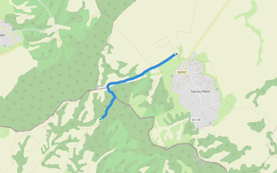 path from Izgar to Sacoșu Mare walking route map in Vermeș
