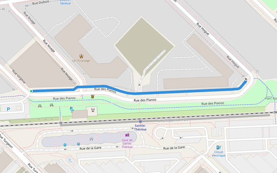 Rue des Pianos walking route map in Sainte-Thérèse