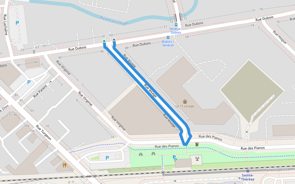 Rue lesage walking route map in Sainte-Thérèse