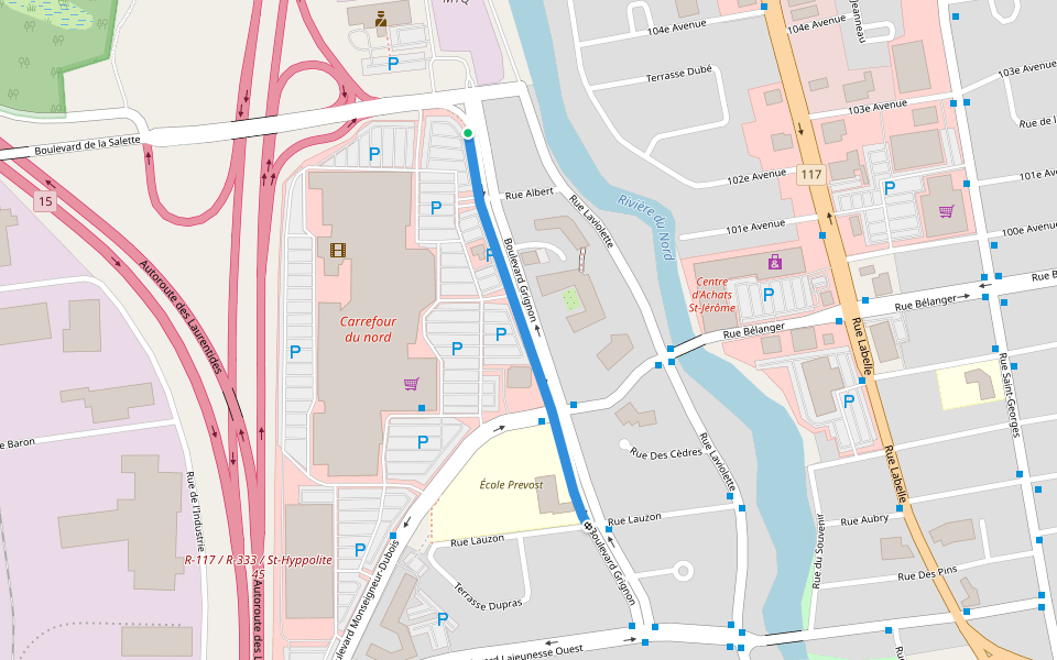 Boulevard Grignon walking route map in Saint-Jérôme