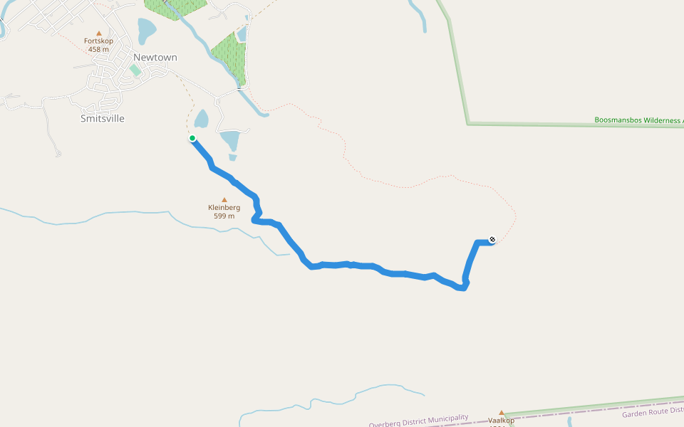 Barrydale Waterfall Hiking Trail walking route map in Barrydale