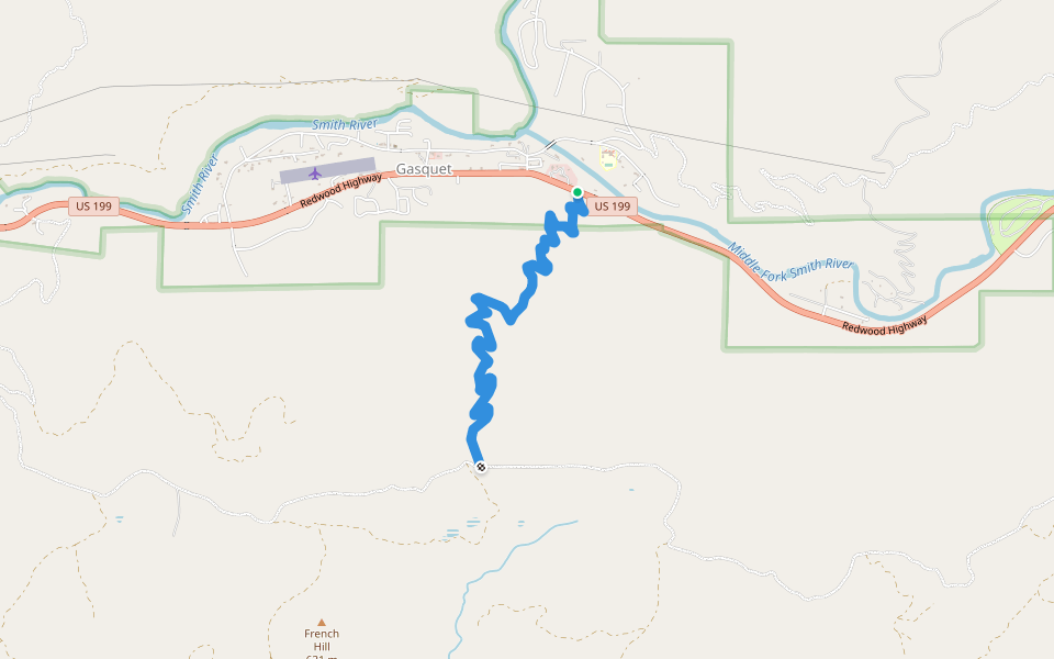 French Hill Trail (2E25) walking route map in Gasquet