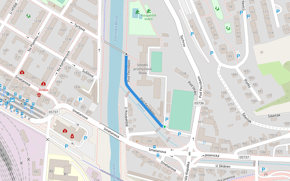 Pod Pecníkem walking route map in Vsetin