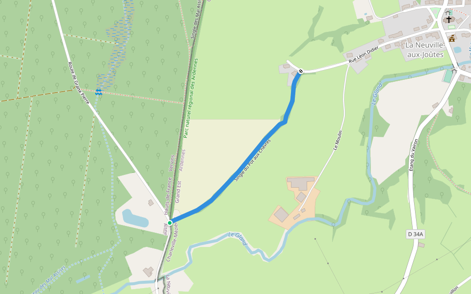 Single du pot aux chèvres walking route map in Watigny