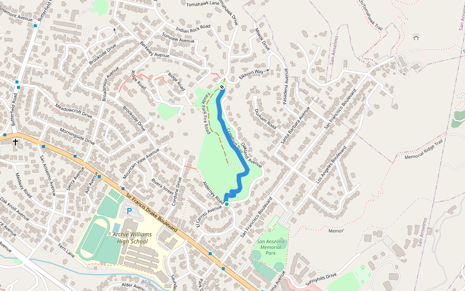 Crawford Trail walking route map in San Anselmo