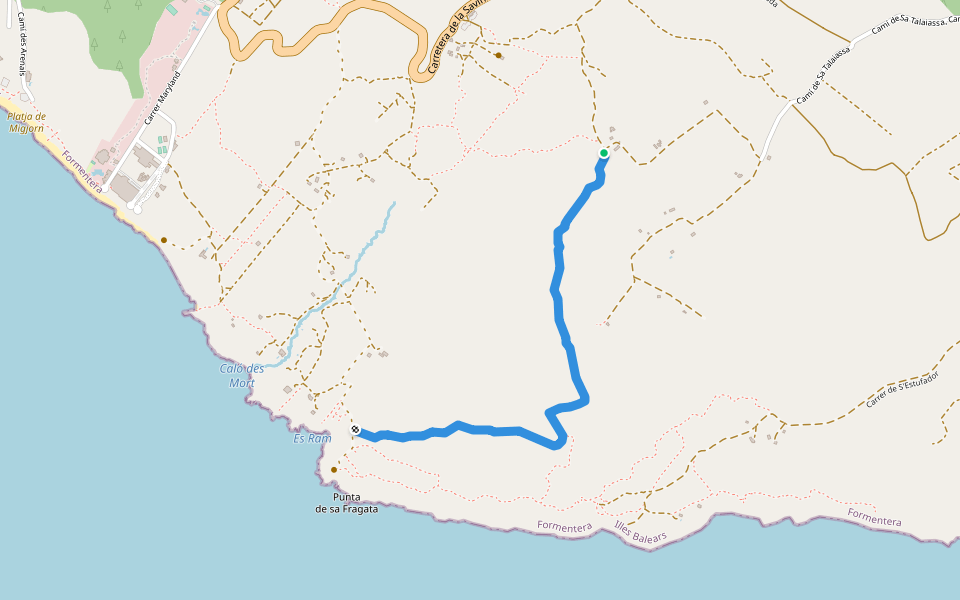 Camí de es Ram walking route map in Formentera