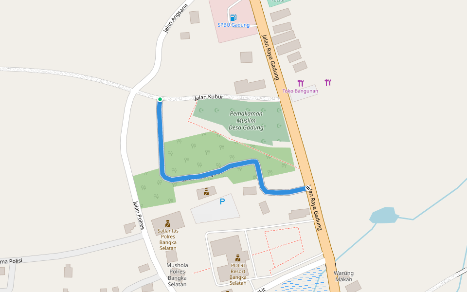 Jalan Pinang Berbaris walking route map in Toboali