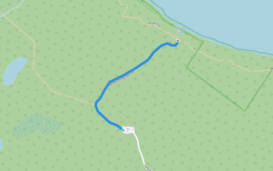 Halfway Log Dump Trail walking route map in Tobermory
