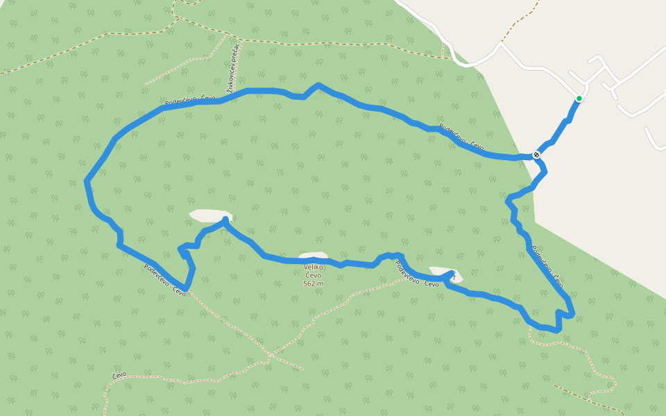 Podevčevo - Čevo walking route map in Podevčevo