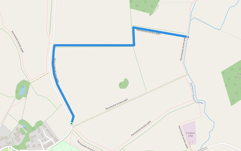Permissive Access path walking route map in Creaton