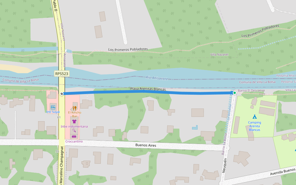 Playa Arenitas Blancas walking route map in La Bolsa