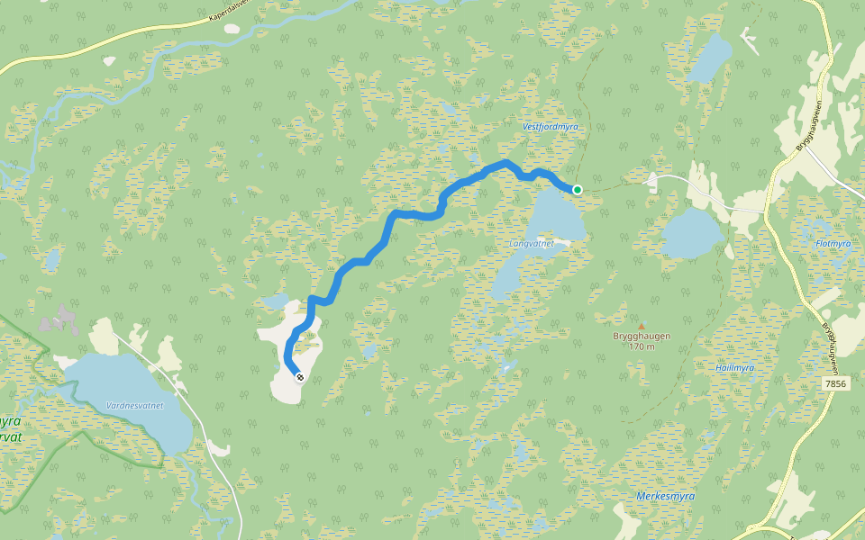 Vardnesfjellet walking route map in Brygghaugen