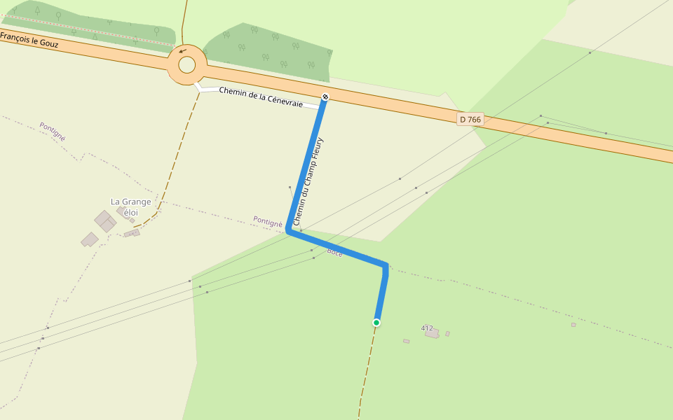 Chemin du Champ Fleury walking route map in Baugé en Anjou