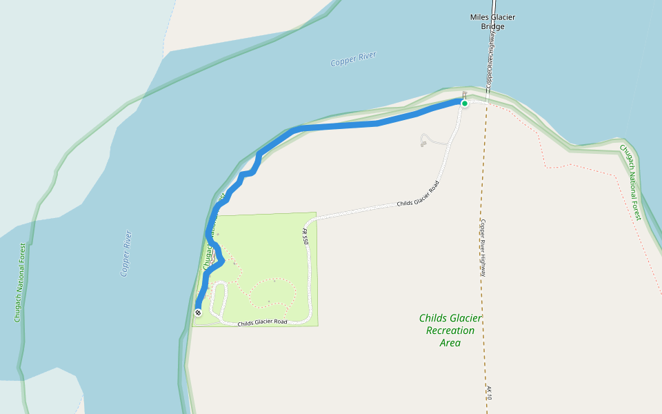 Copper River Trail walking route map in Cordova