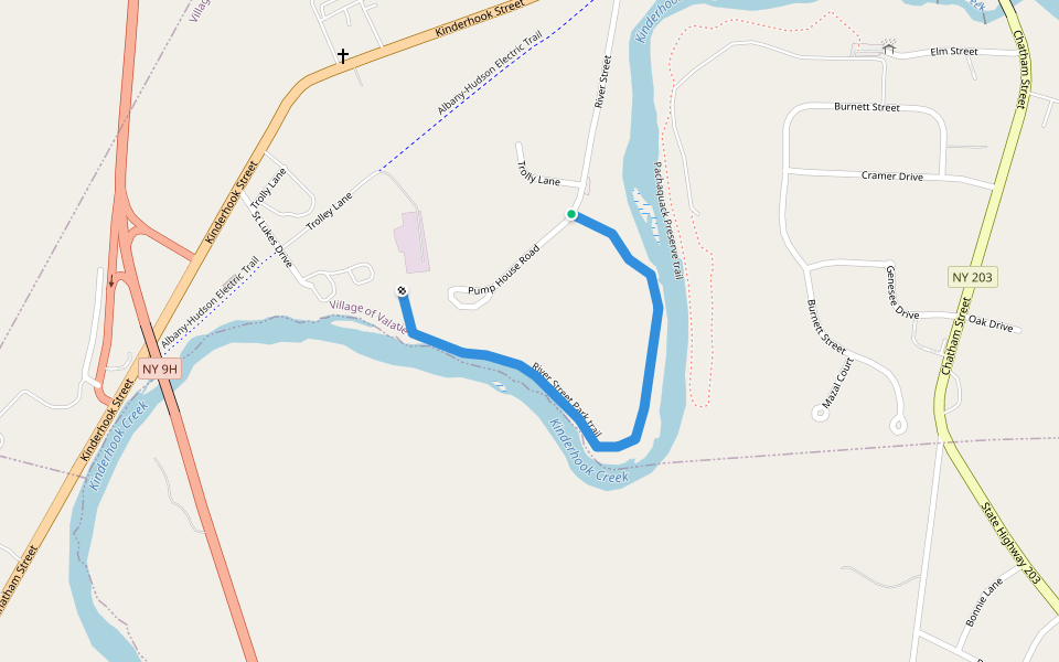 River Street Park trail walking route map in Valatie
