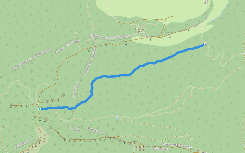 Peña de la Guardia walking route map in Unzué
