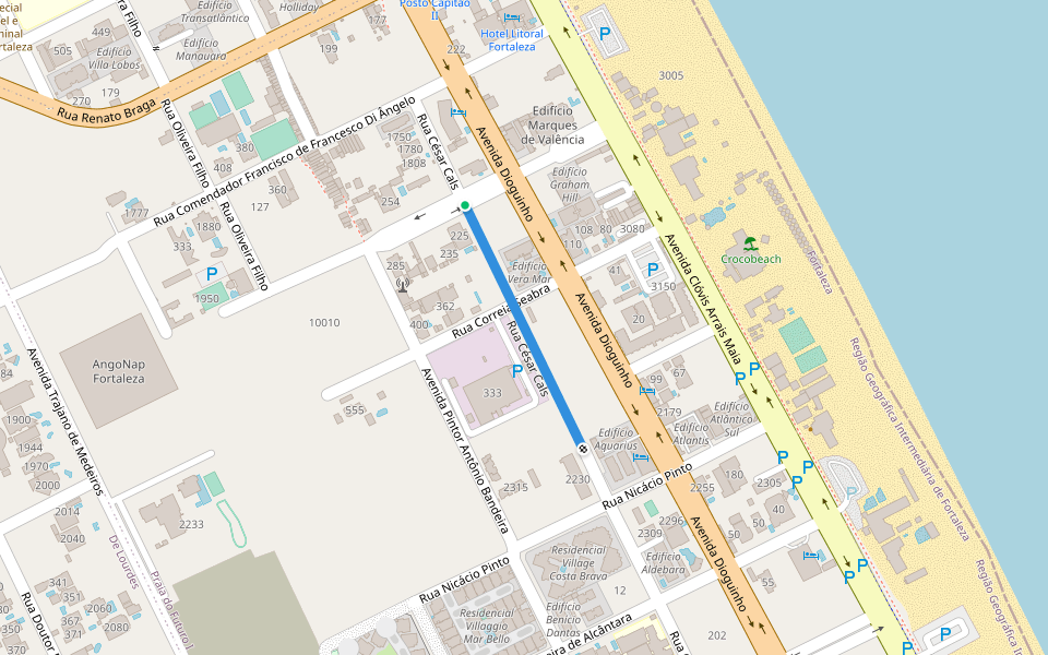 Rua César Cals walking route map in Fortaleza