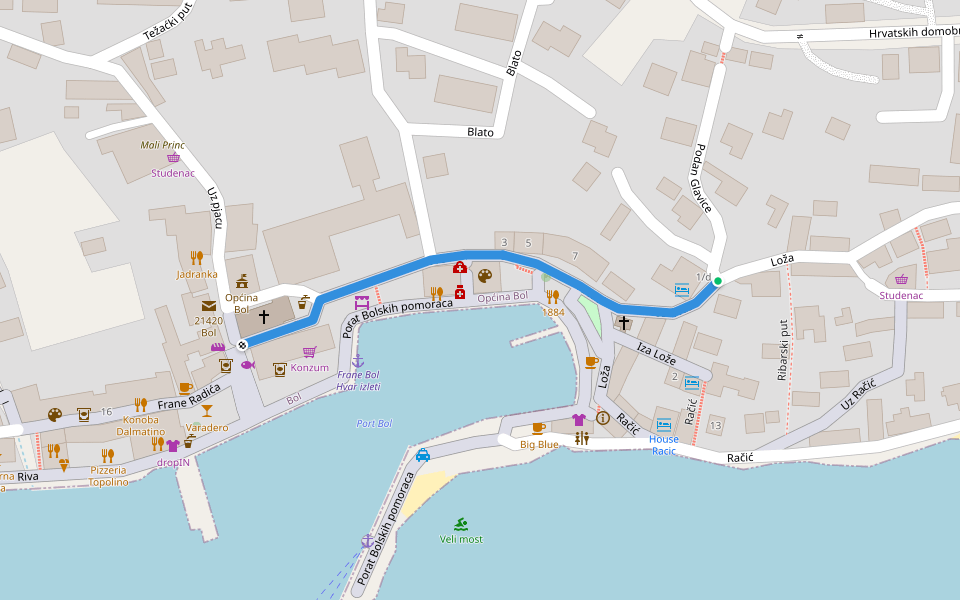 Uz Ložu walking route map in Bol