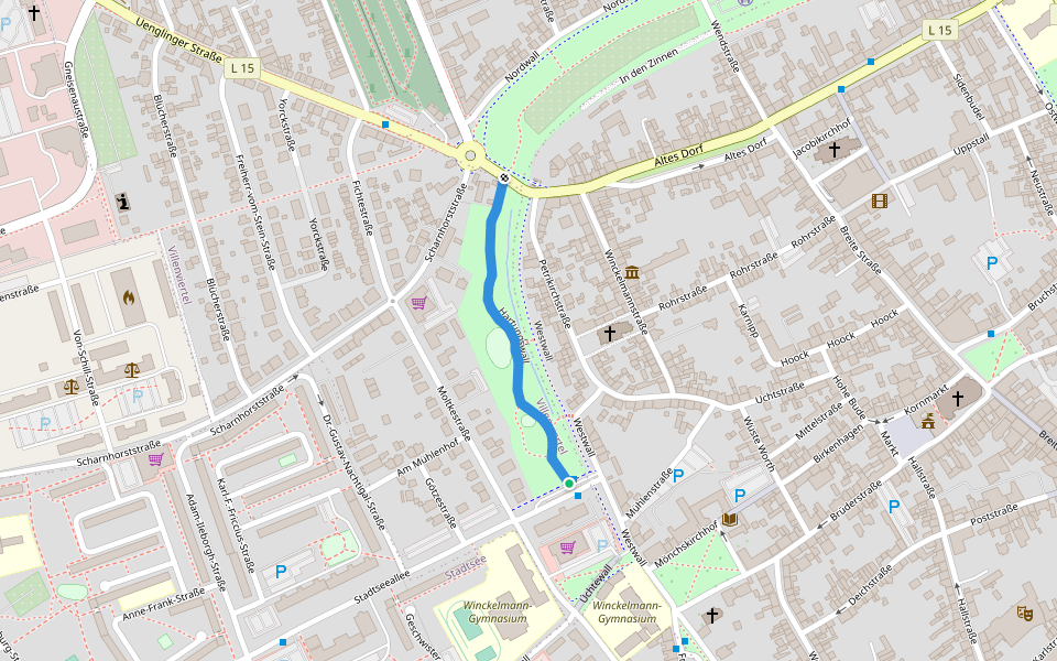 Hartungswall walking route map in Stendal