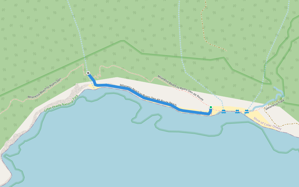 Milanesia Beach to Ryans Den Alt Route Beach walking route map in Yuulong