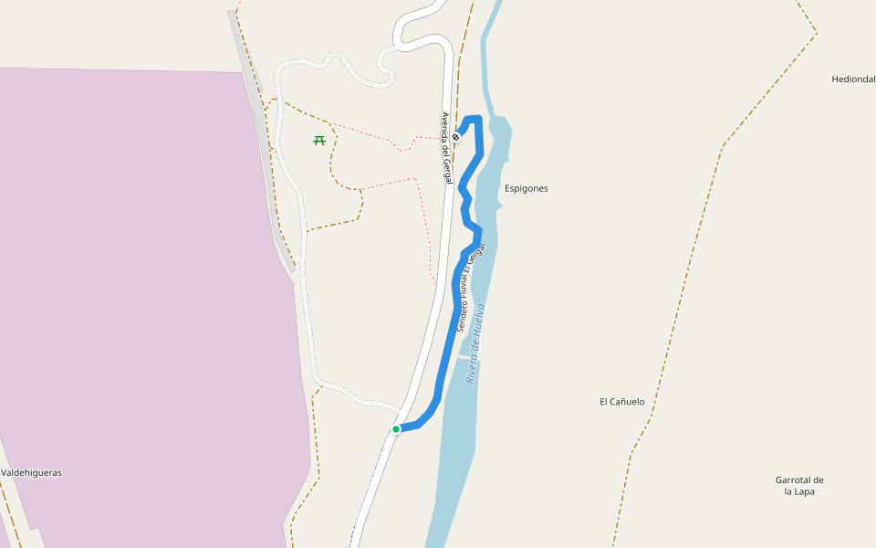 Sendero Fluvial El Gergal walking route map in Guillena