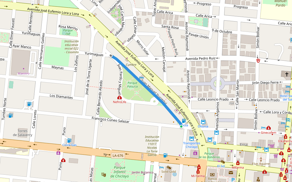 Juan Manuel Iturregui walking route map in Chiclayo