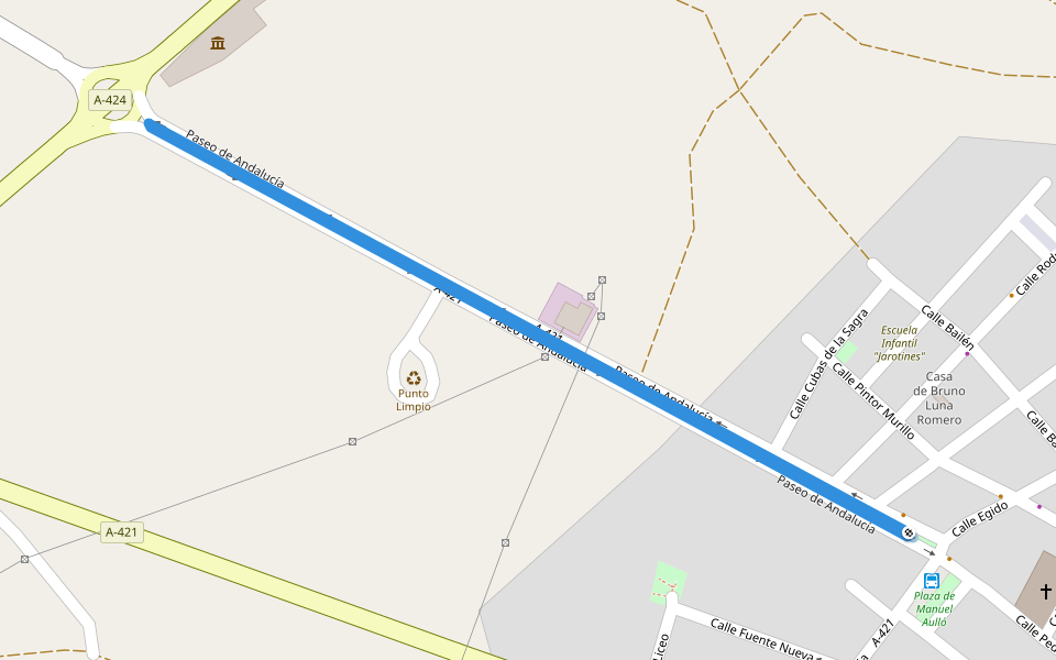 Paseo de Andalucía walking route map in Villanueva de Córdoba