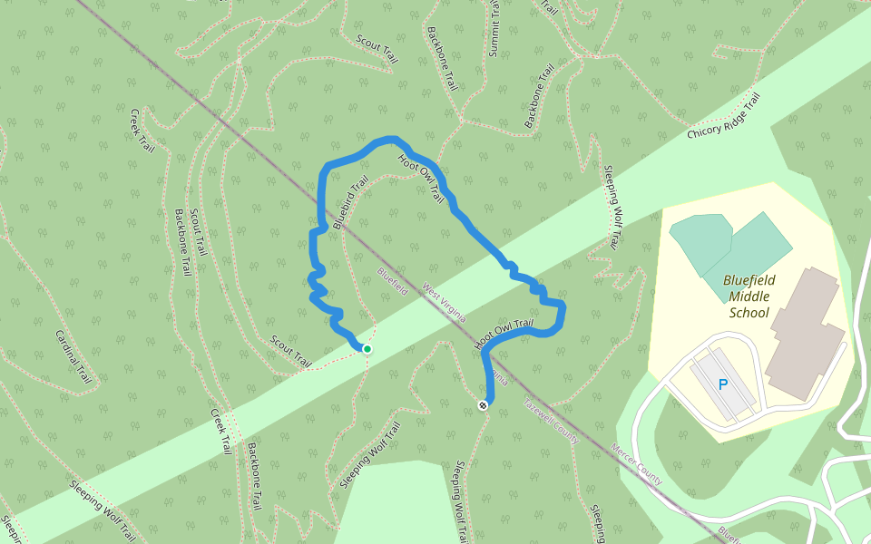 Hoot Owl Trail walking route map in Bluefield