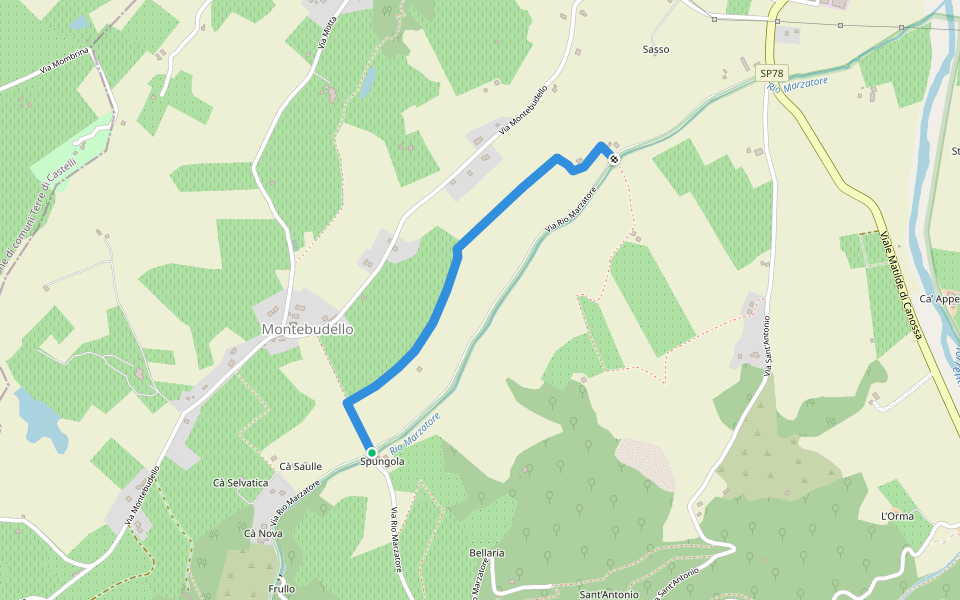 Montebudello walking route map in Monteveglio