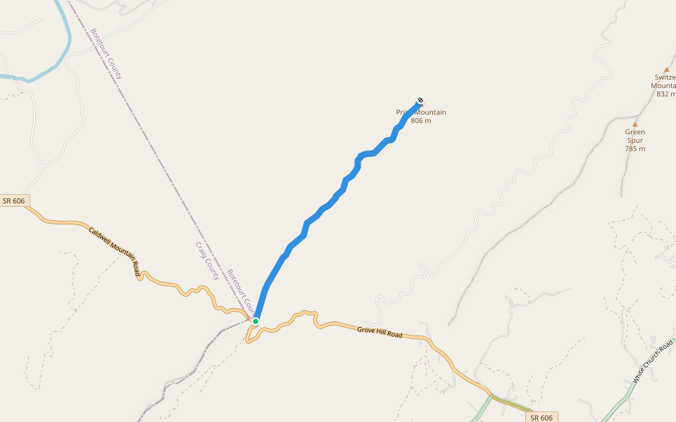 Price Mountain Trail walking route map in Fincastle