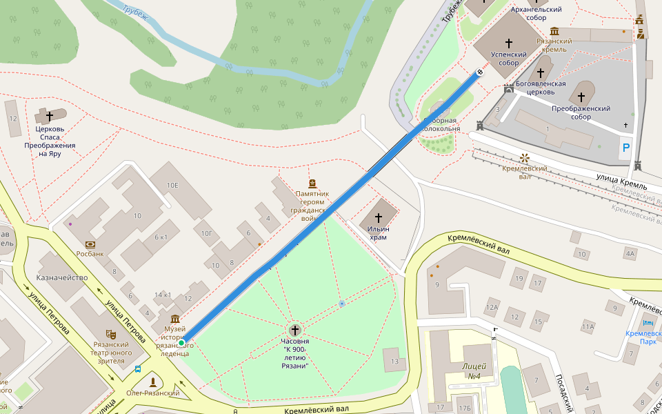 Соборная улица walking route map in Ryazan'