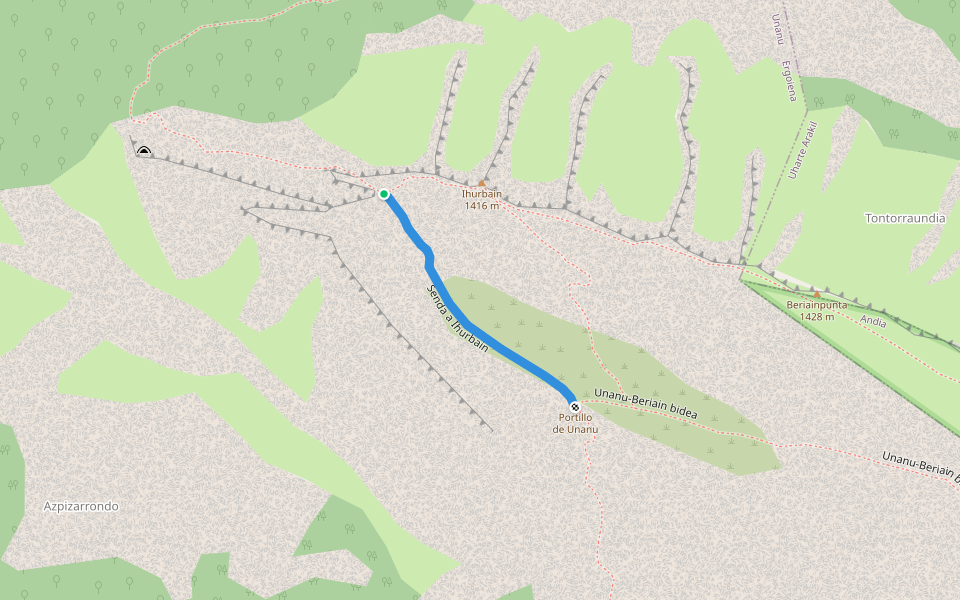 Senda a Ihurbain walking route map in Unanu