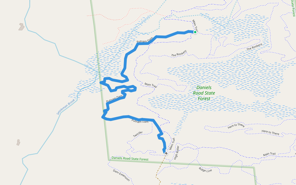 Putnam Dam walking route map in Greenfield Center