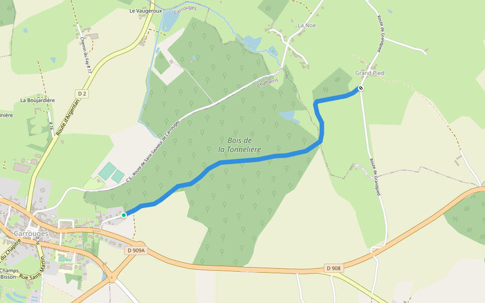 Chemin de la Tonnelière walking route map in Chahains