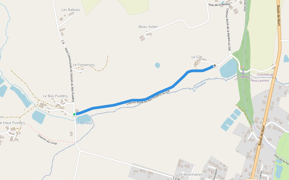 Chemin Rural du Bas Puidéry au Gât walking route map in Chanteloup