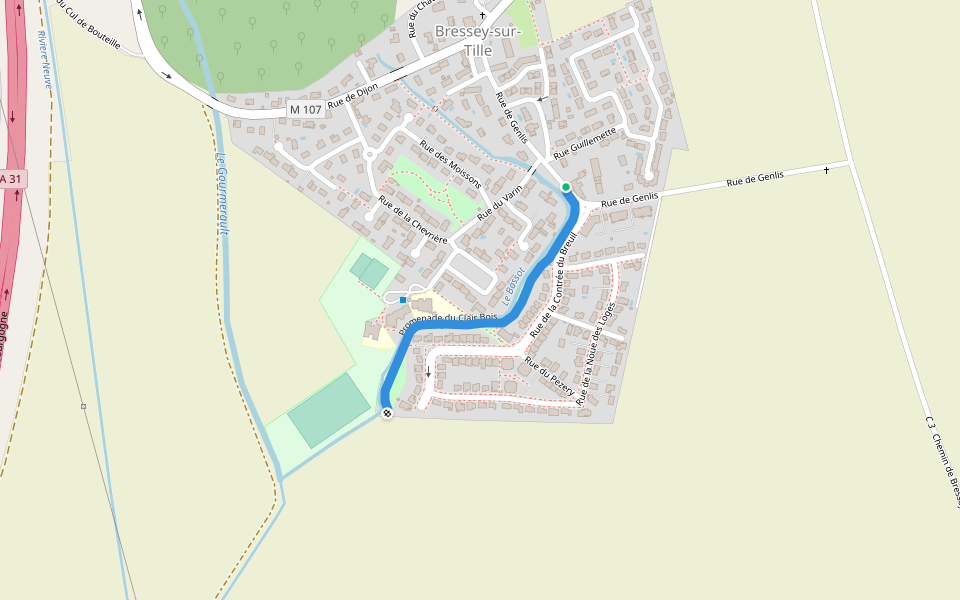 Promenade du Clair Bois walking route map in Bressey-sur-Tille