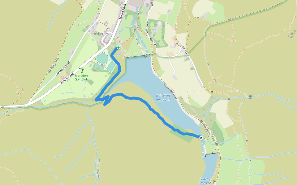 Butterley Reservoir Circular walking route map in Marsden