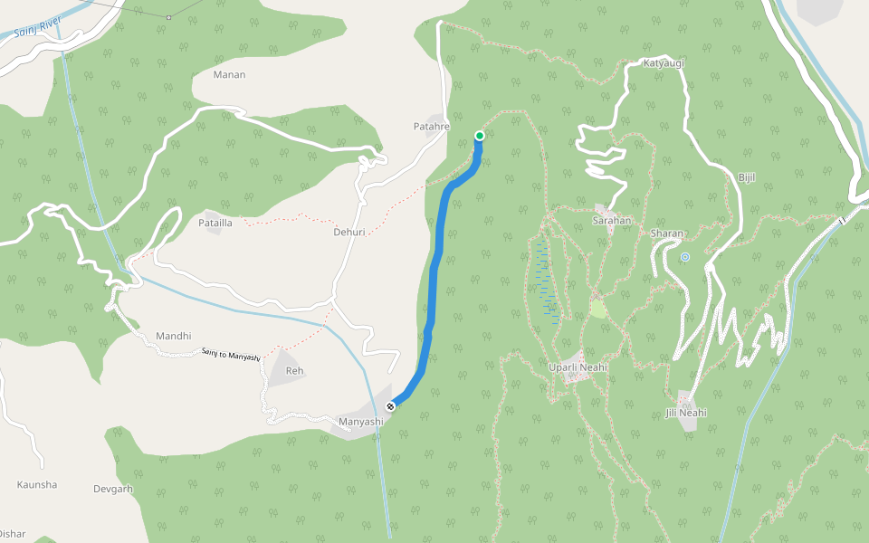 Upper Neahi To Manyashi walking route map in Pahra