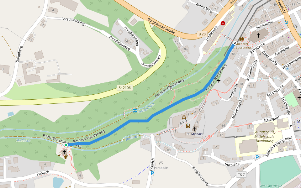 Ponlach Wanderweg walking route map in Tittmoning